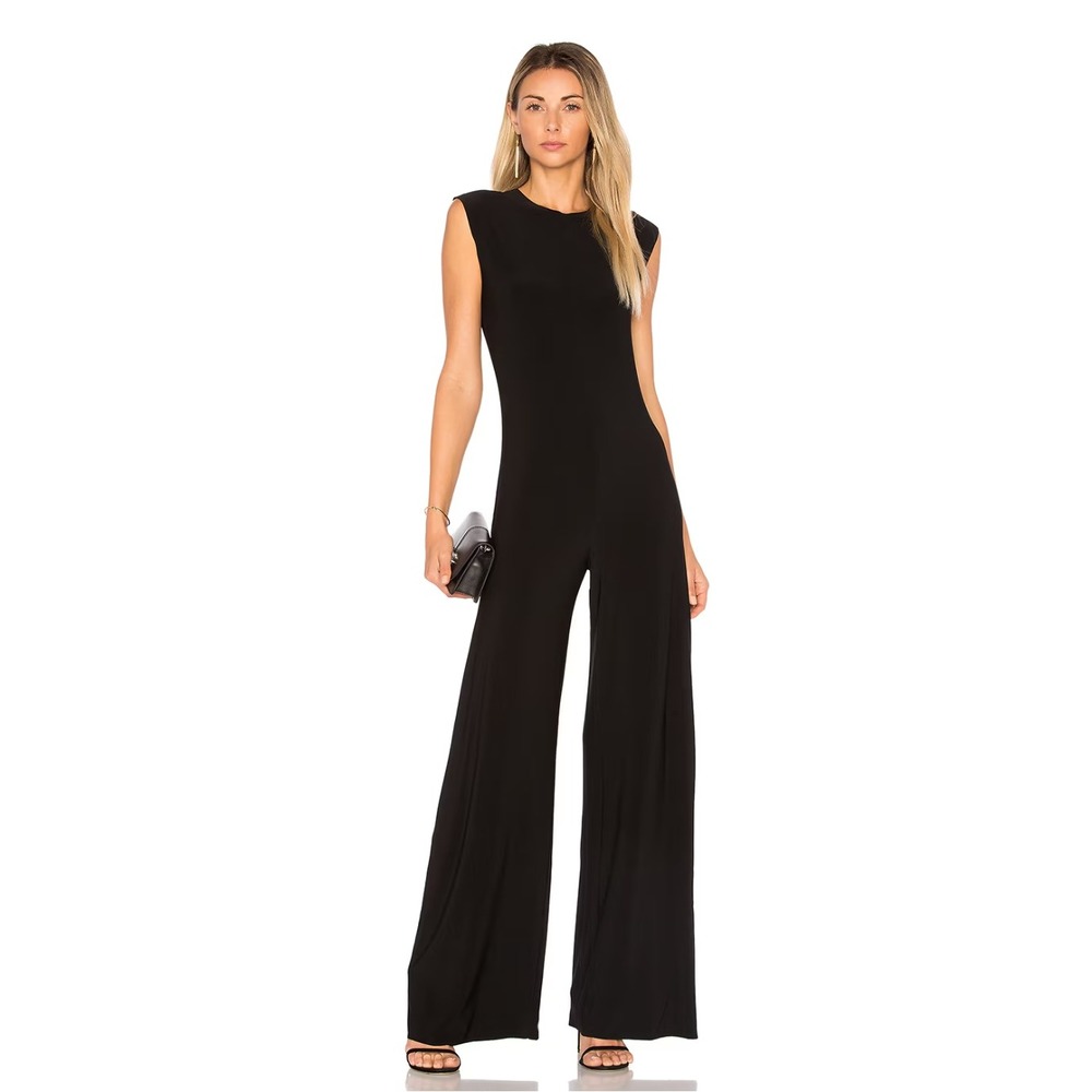 Norma Kamali Sleeveless Jumpsuit Black Wide Leg Jersey Women Size S